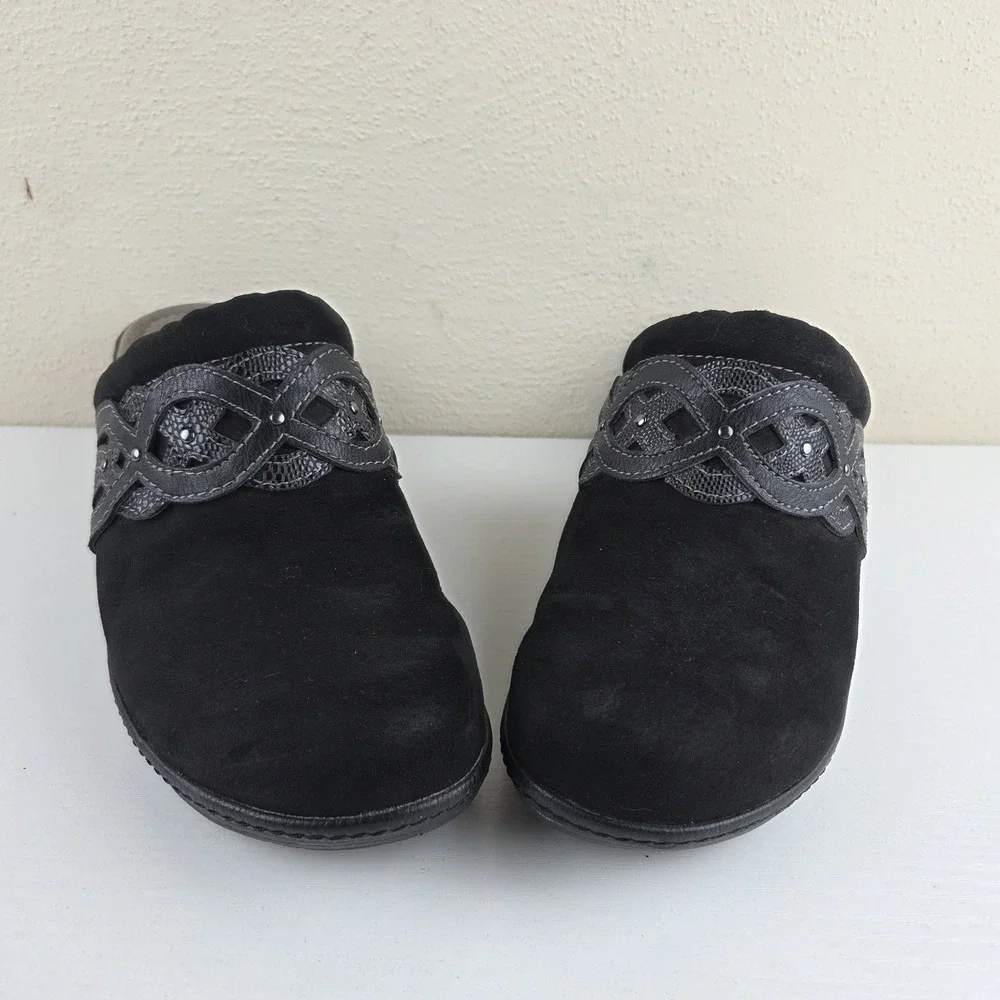 Croft & Barrow Ortholite Dame Black Suede Women's Mules Comfort Shoes Size 8.5 M